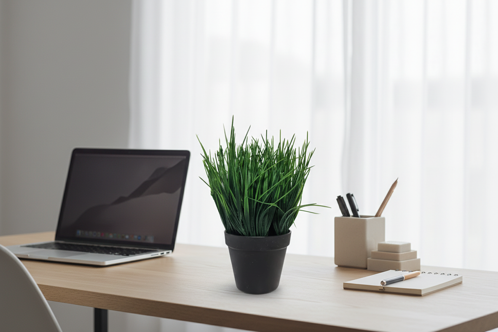 30cm Mondo Grass on Modern Australian Home Office Desk
