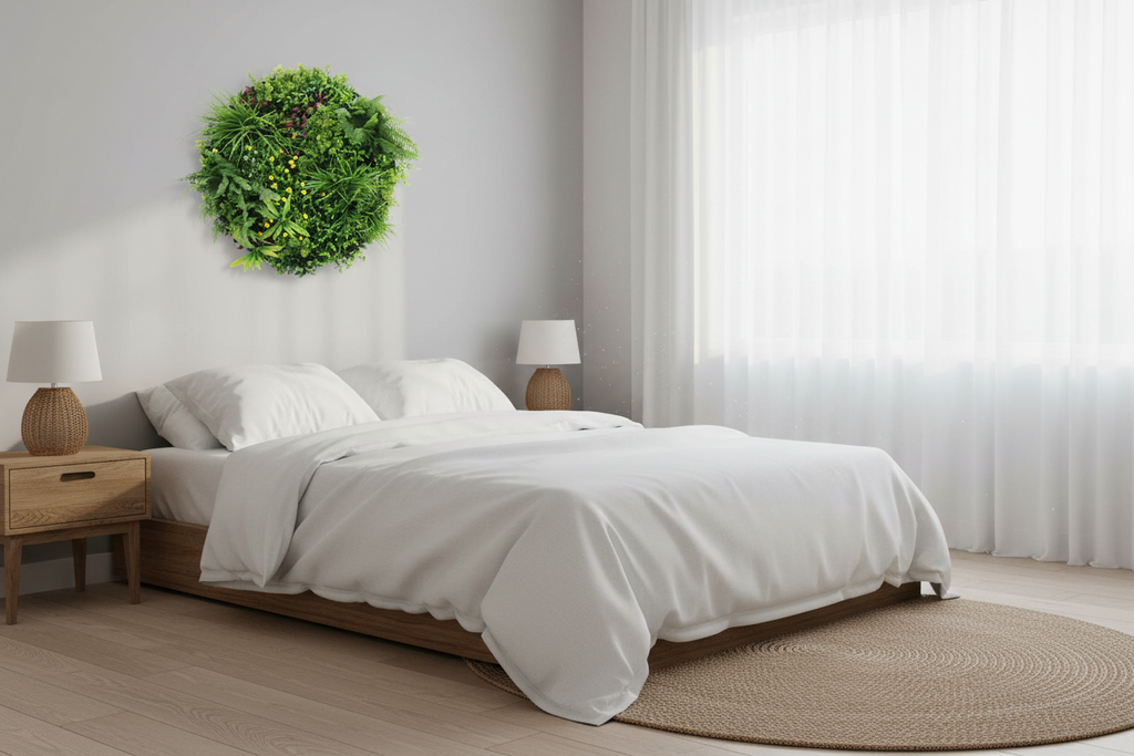 80cm Black Wall Disc Art in Modern Australian Bedroom