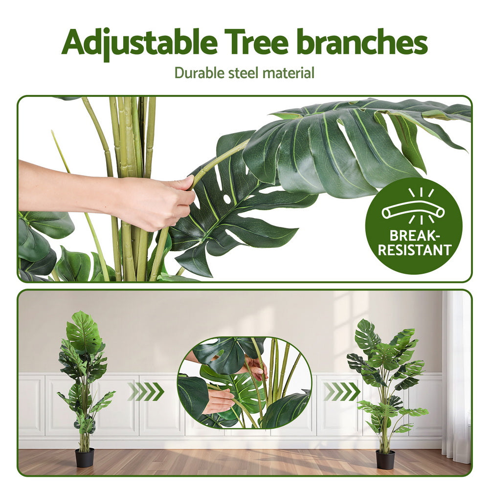 Adjustable artificial tree branches with durable steel material, shown being adjusted and in a room setting.