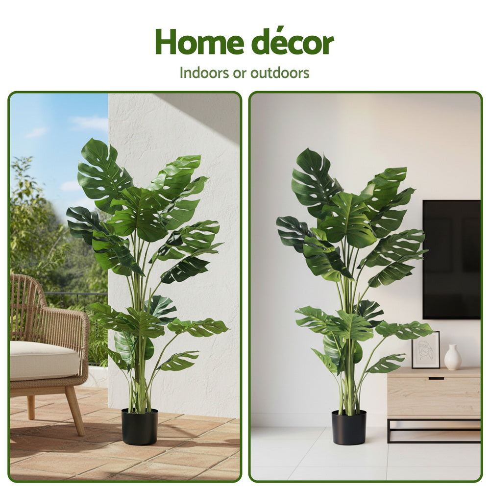 Artificial plants for home decor, suitable for indoors or outdoors, with text 'Home décor Indoors or outdoors'.