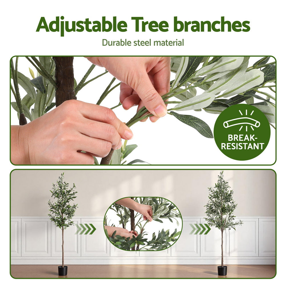 Adjustable tree branches with durable steel material, shown being adjusted and in a room setting.