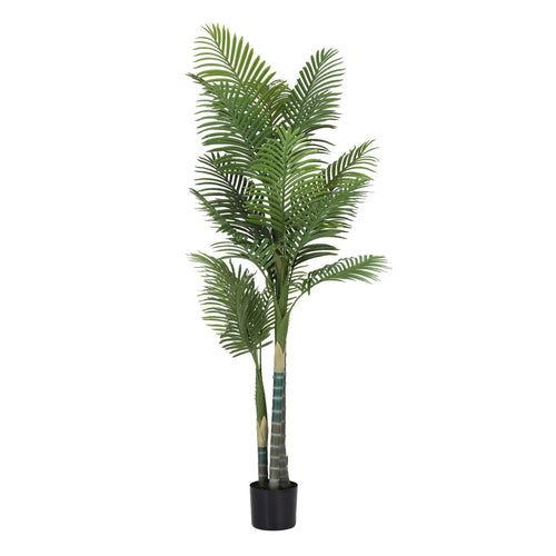 Artificial palm tree in a pot on a white background