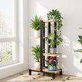 4-Tier Zigzag Plant Stand - Black & Oak 75cm