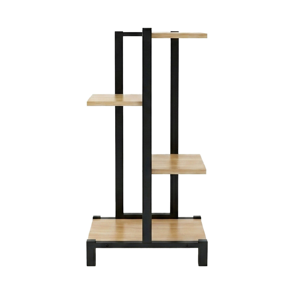 4-Tier Zigzag Plant Stand - Black & Oak 75cm