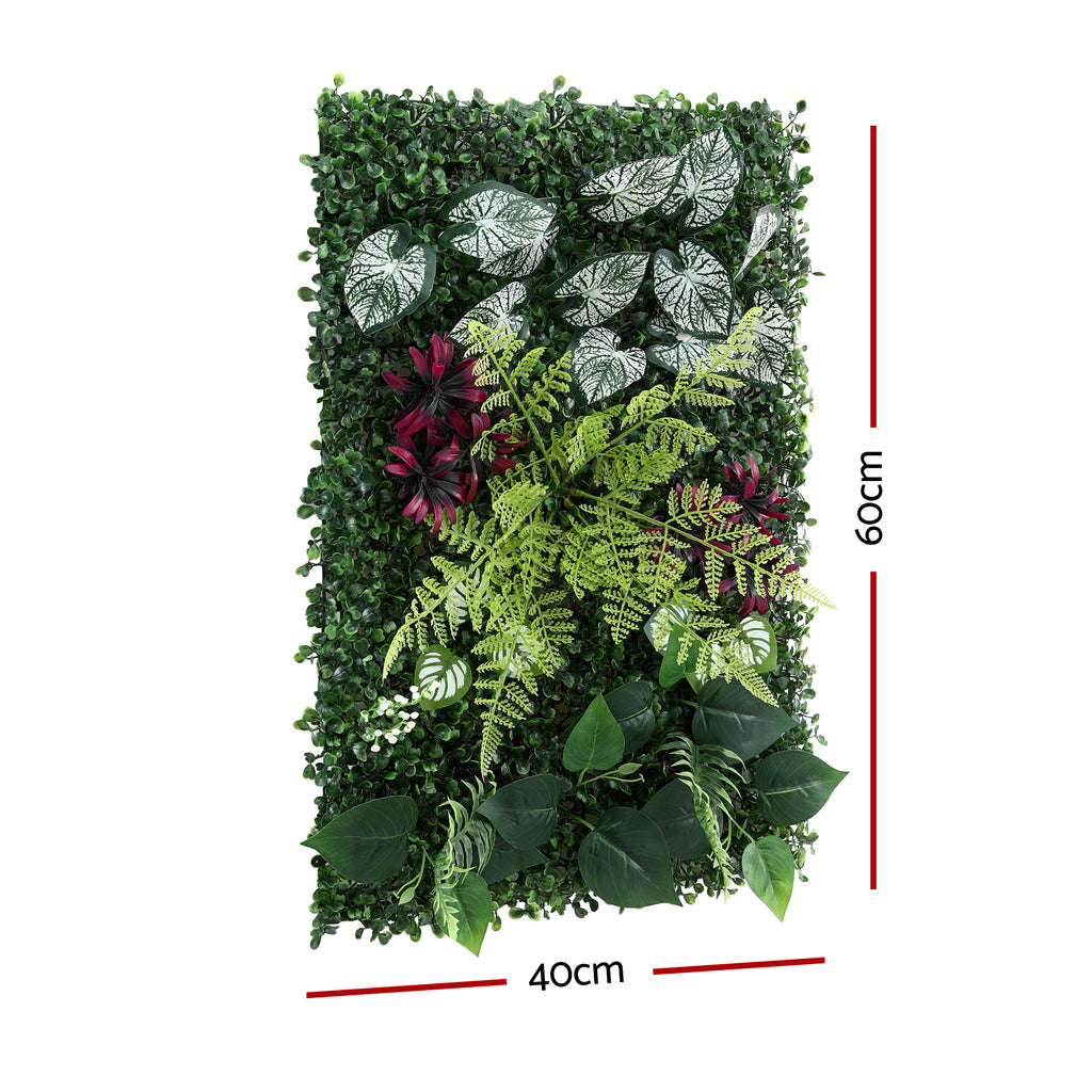 Artificial vertical garden panel with dimensions on a white background