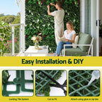Two people working on a green wall with text 'Easy Installation & DIY' and images of installation tools.