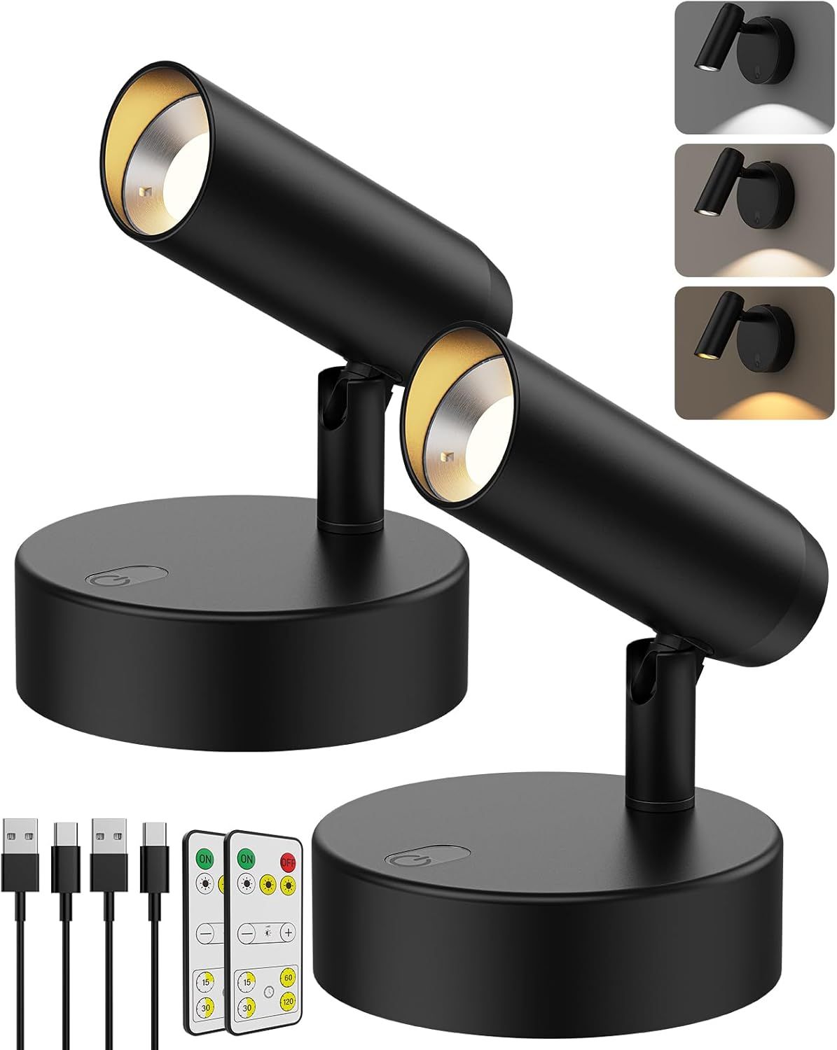 Rechargeable No Glare Indoor Plant Spotlight (2 Pack) | Wireless Accent Uplights with Remote