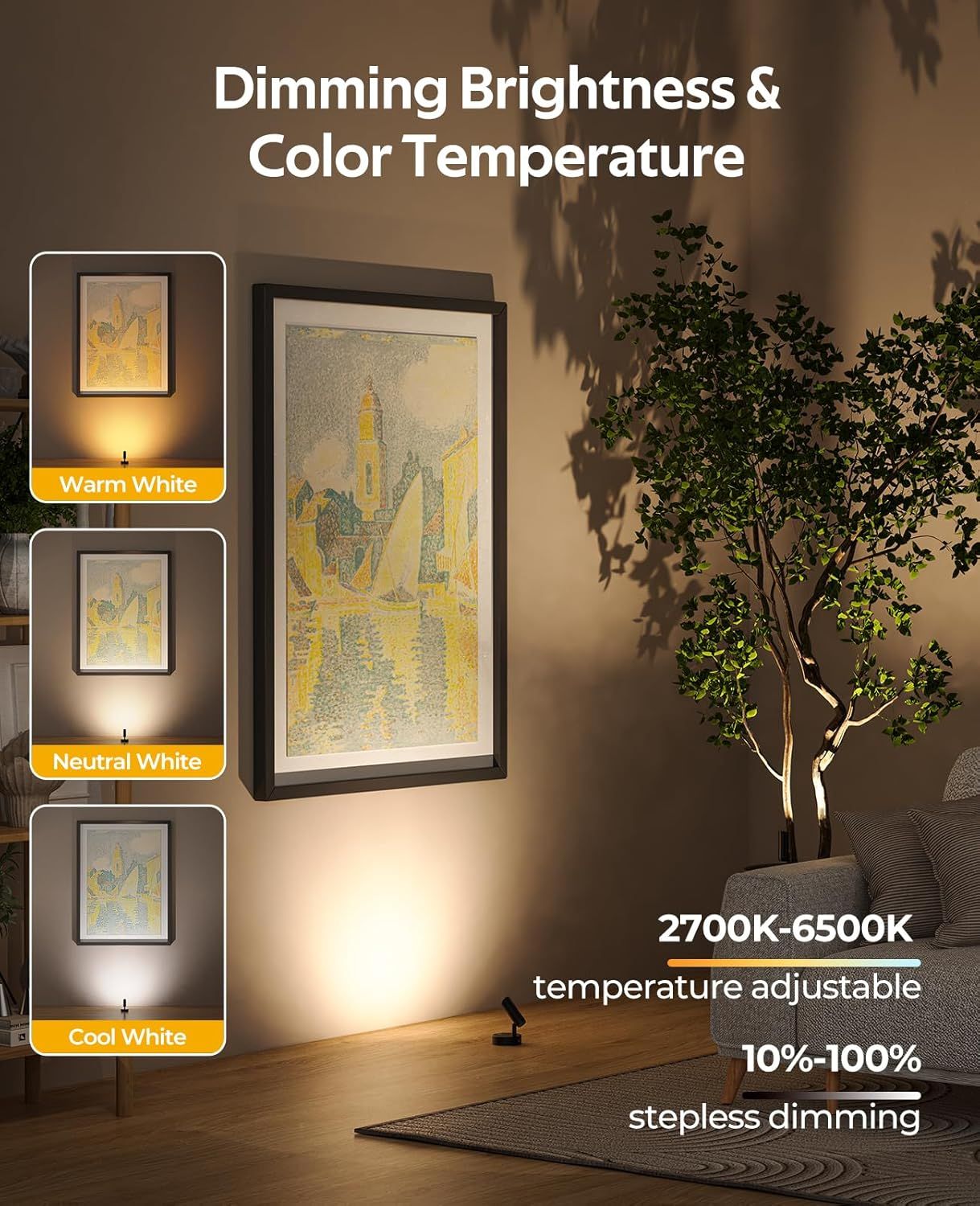 Rechargeable No Glare Indoor Plant Spotlight (2 Pack) | Wireless Accent Uplights with Remote