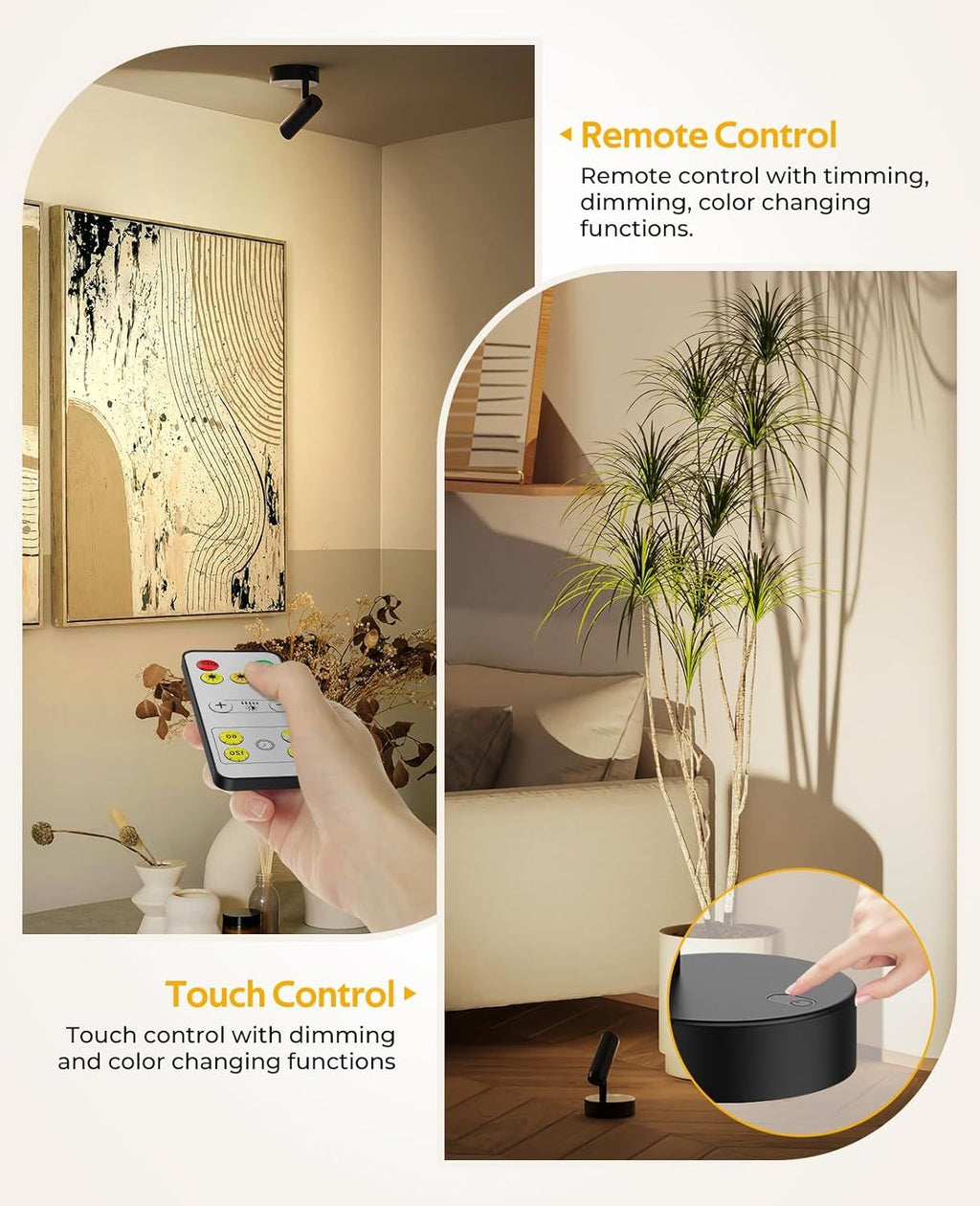 Rechargeable No Glare Indoor Plant Spotlight (2 Pack) | Wireless Accent Uplights with Remote