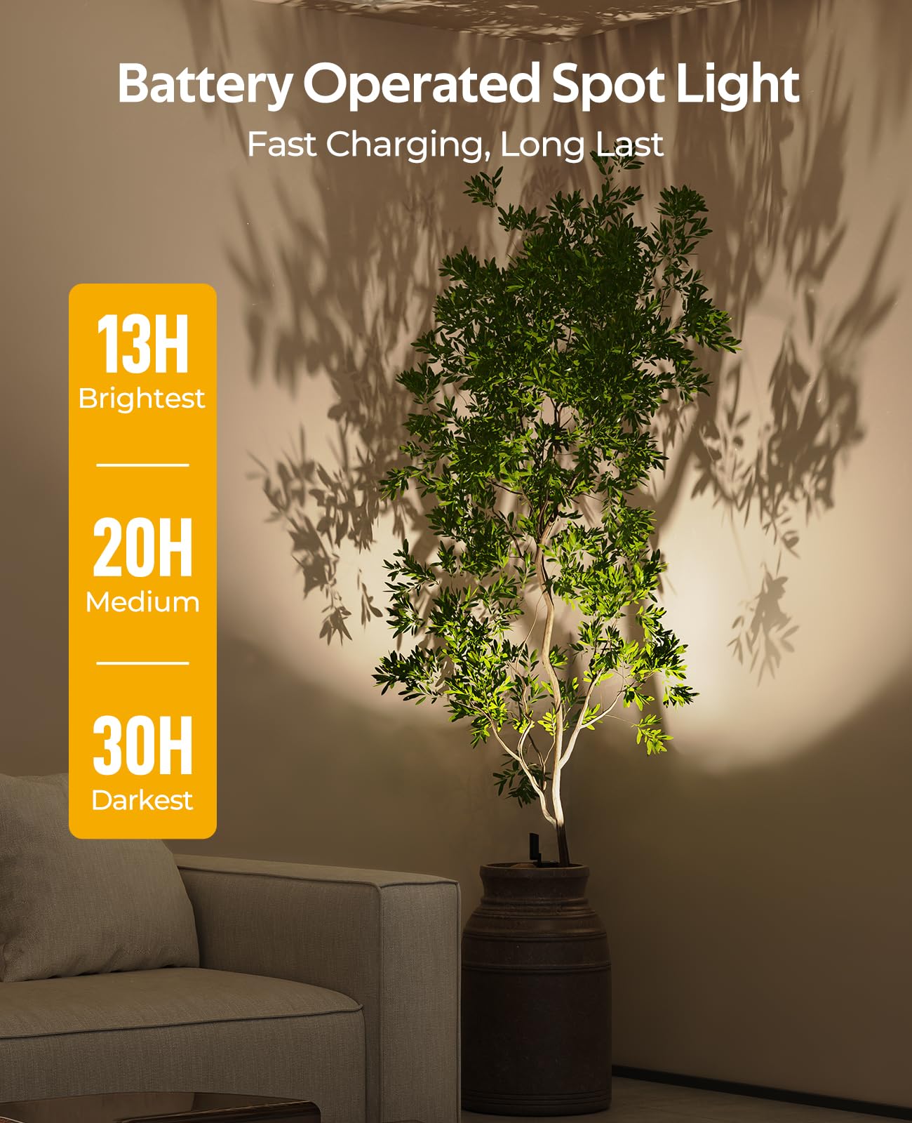 Rechargeable No Glare Indoor Plant Spotlight | Wireless Accent Uplight with Remote