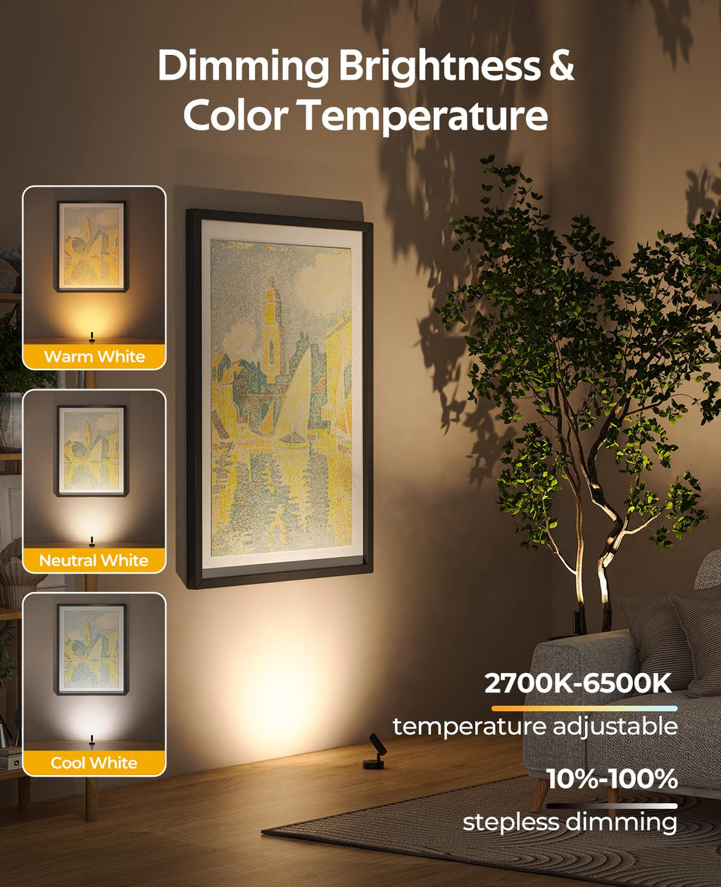 Rechargeable No Glare Indoor Plant Spotlight | Wireless Accent Uplight with Remote