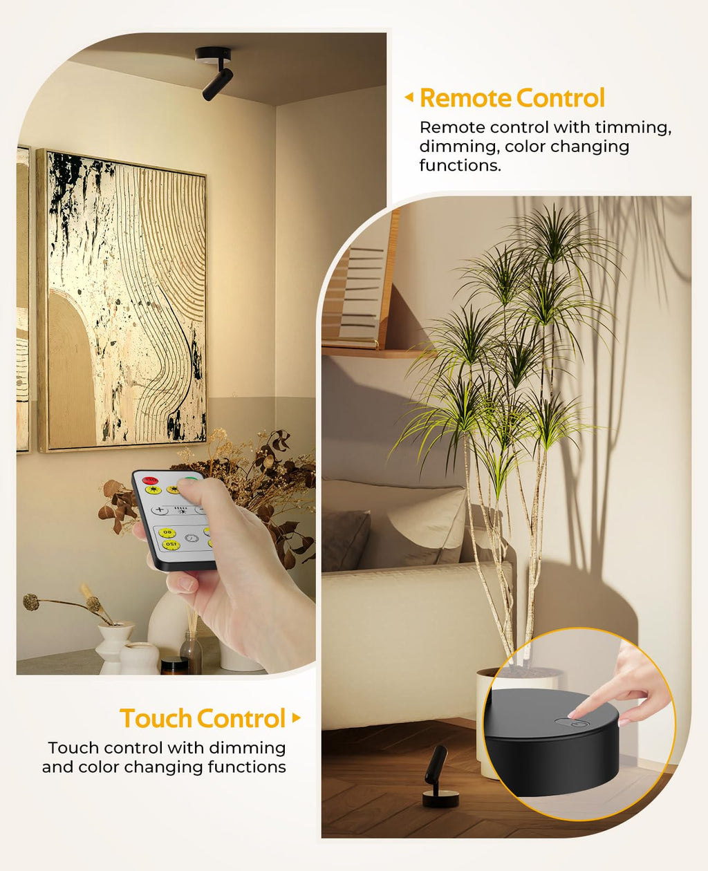 Rechargeable No Glare Indoor Plant Spotlight | Wireless Accent Uplight with Remote