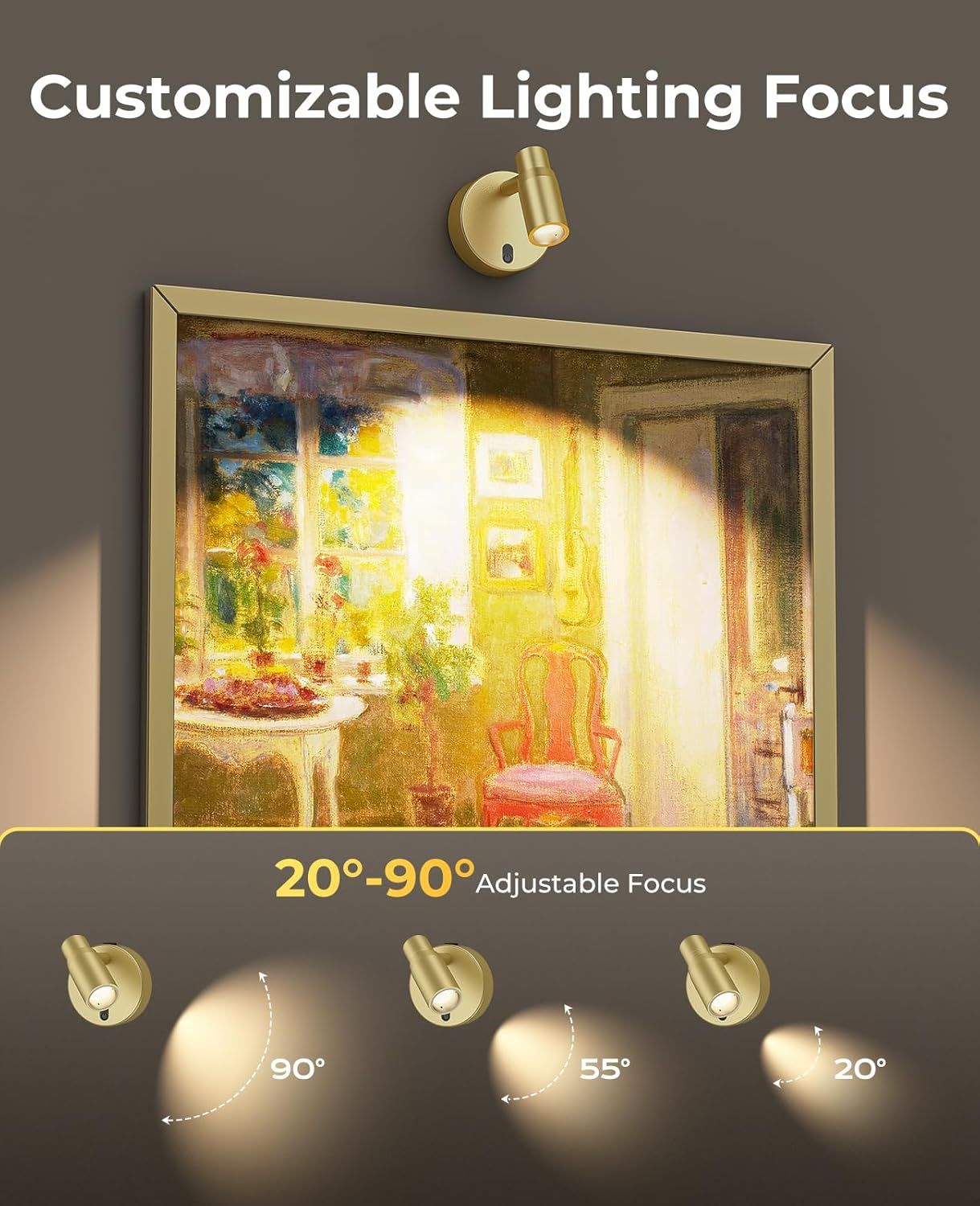 Rechargeable Zoomable Plant Spotlight (Light Gold) | Wireless Focus Uplight with Remote