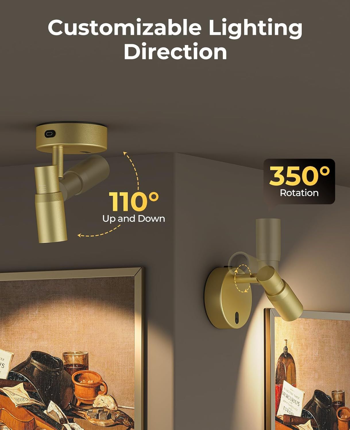 Rechargeable Zoomable Plant Spotlight (Light Gold) | Wireless Focus Uplight with Remote