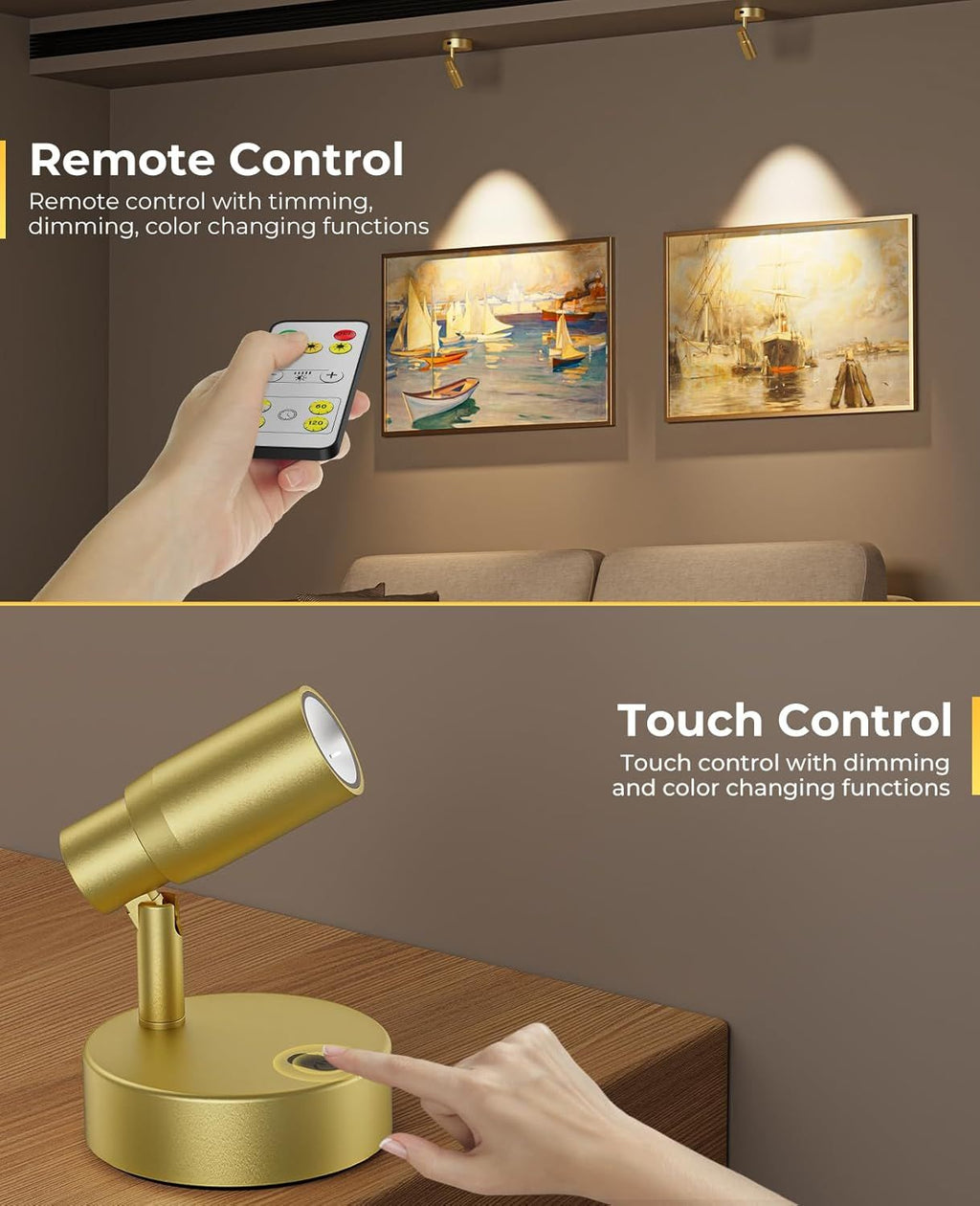 Rechargeable Zoomable Plant Spotlight (Light Gold) | Wireless Focus Uplight with Remote