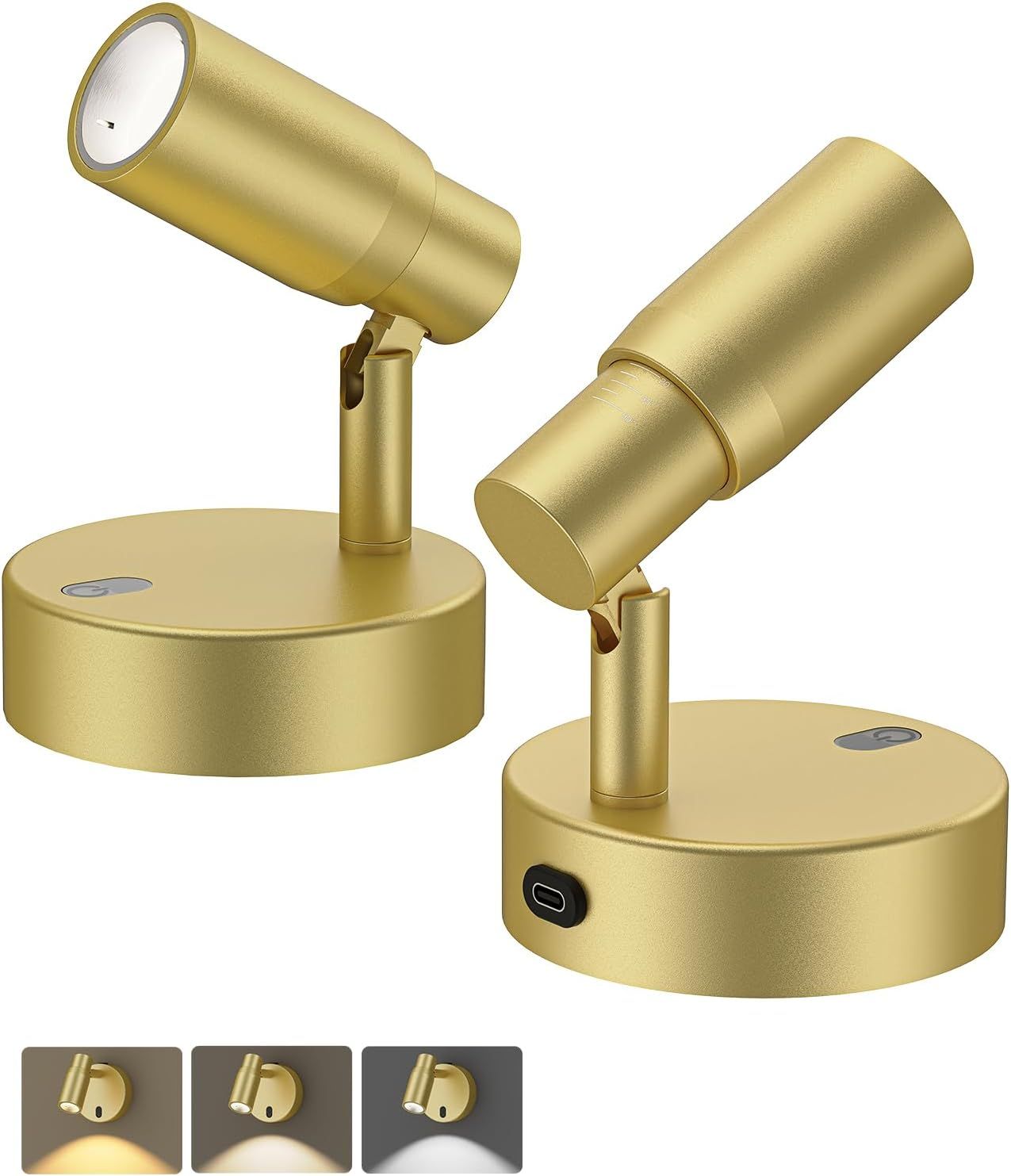 Rechargeable Zoomable Plant Spotlight (Light Gold 2 Pack) | Wireless Focus Uplights with Remote