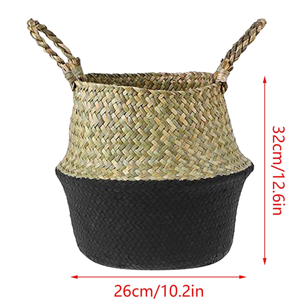 Large Handwoven Natural Seagrass Belly Basket (Large - 26cm x 32cm) | Foldable Plant Pot Cover