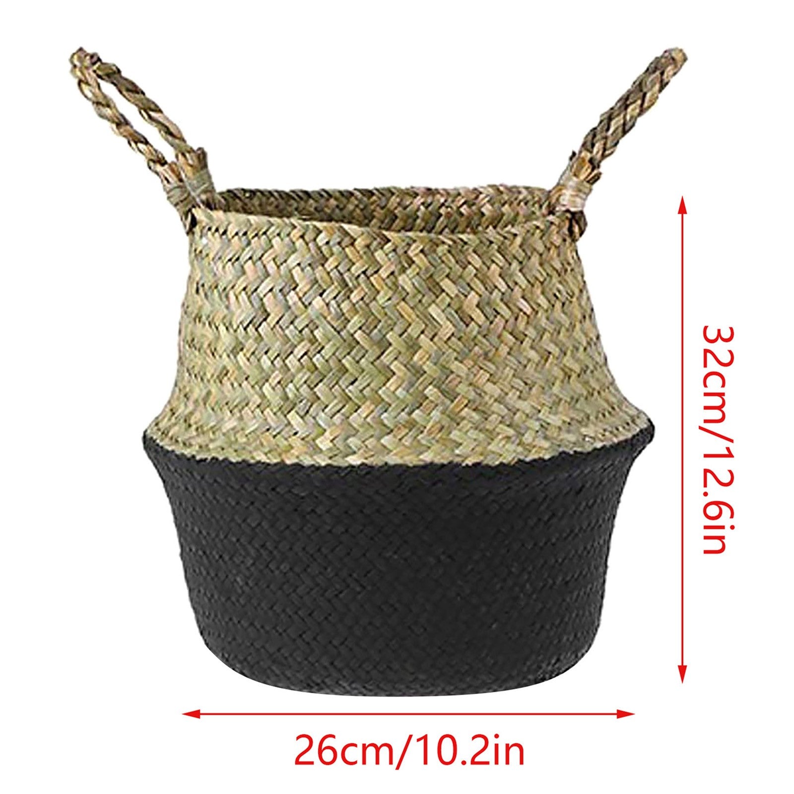 Large Handwoven Natural Seagrass Belly Basket (Large - 26cm x 32cm) | Foldable Plant Pot Cover
