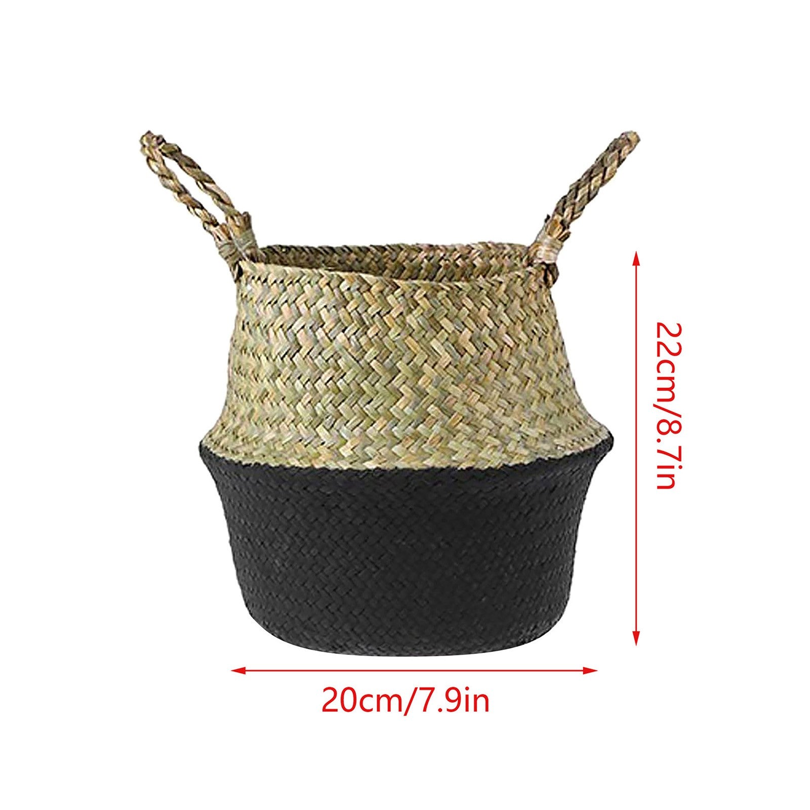 Small Handwoven Natural Seagrass Belly Basket (Small - 20cm x 22cm) | Foldable Plant Pot Cover