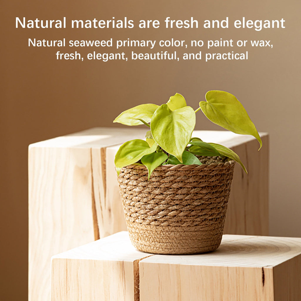 Large Handwoven Seagrass Planter Basket (Large - 20cm x 16cm) | Lined Boho Plant Pot Cover