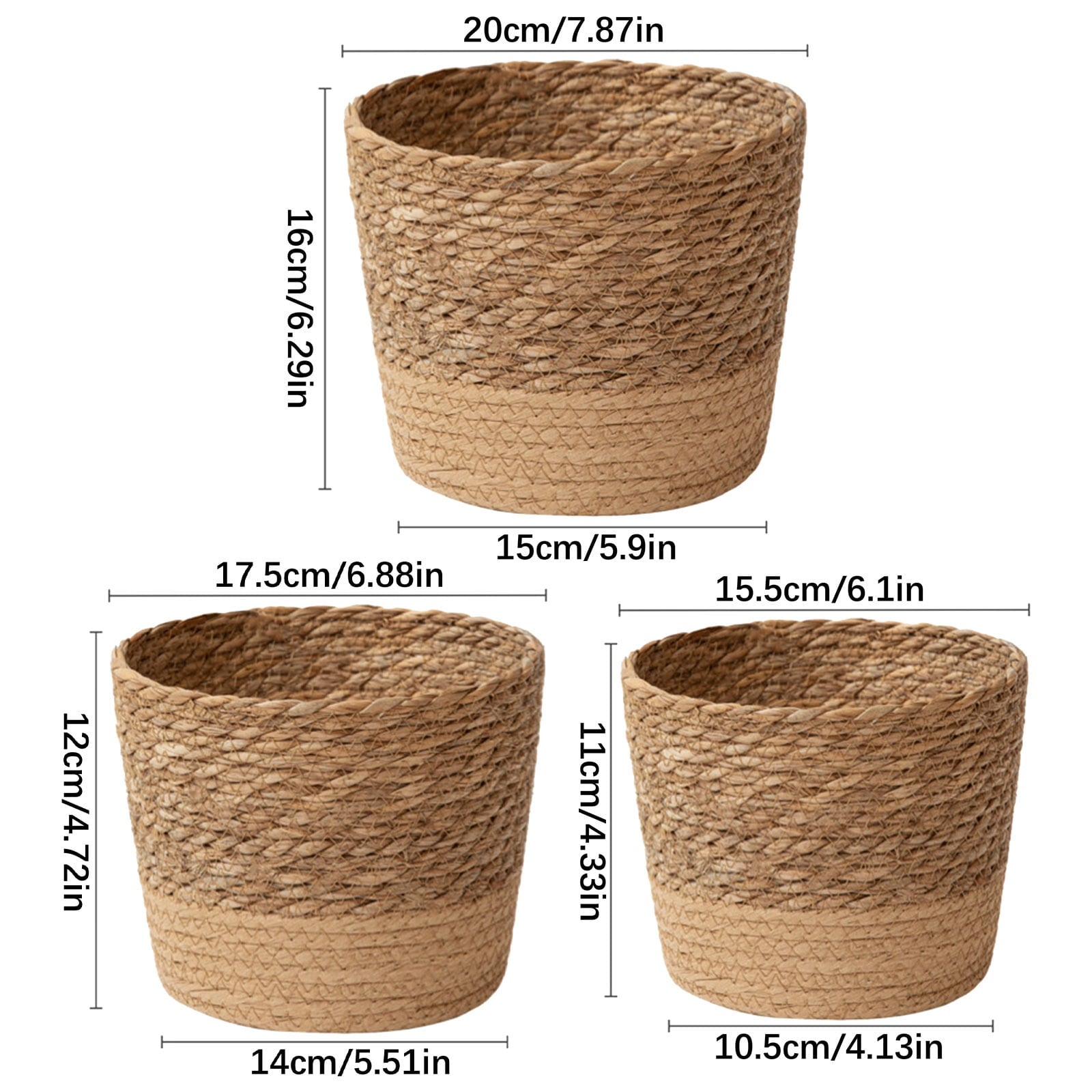 Medium Handwoven Seagrass Planter Basket (Medium - 17.5cm x 12cm) | Lined Boho Plant Pot Cover