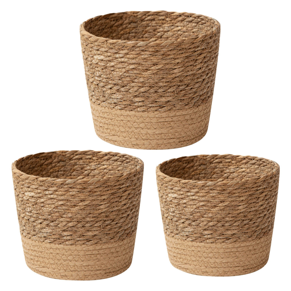 Small Handwoven Seagrass Planter Basket (Small - 15.5cm x 11cm) | Lined Boho Plant Pot Cover