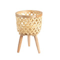 Handwoven Rattan Plant Stand Basket | Standing Wooden Tripod Planter