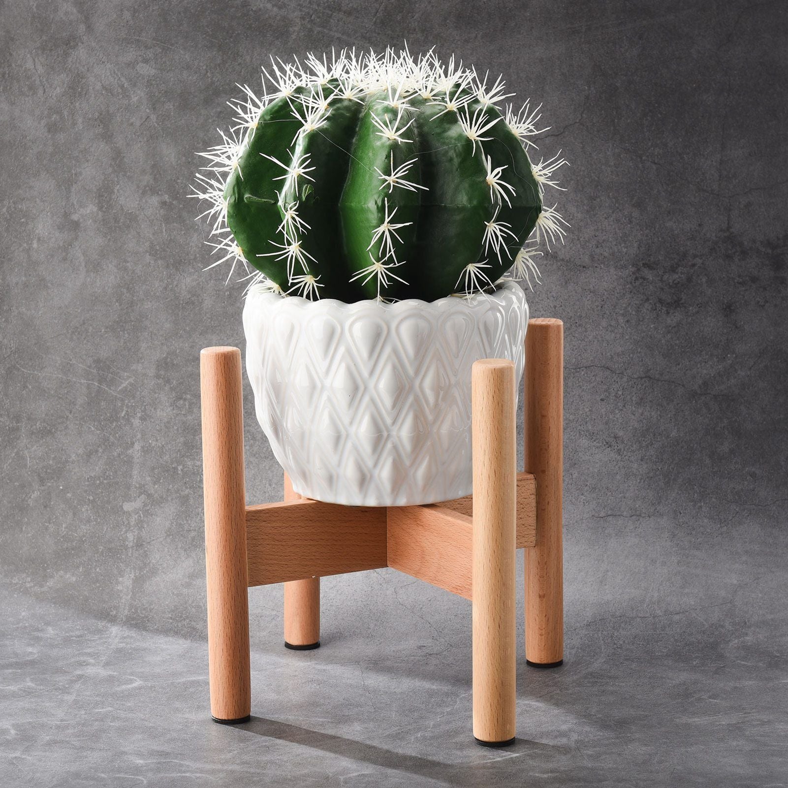 Mid-Century Solid Wood Plant Stand (18cm Inner Diameter) | Elevated Floor Planter Holder