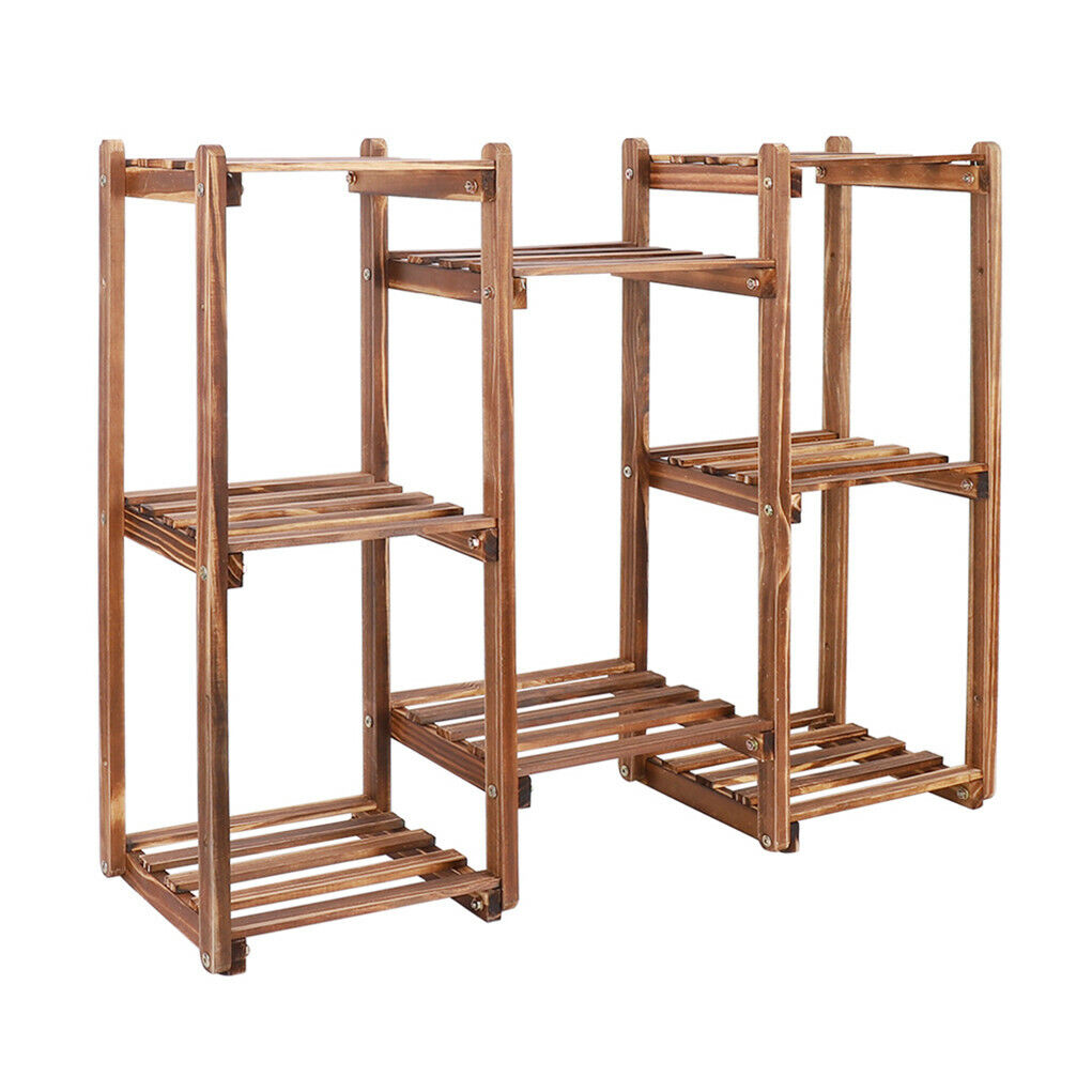 8-tier wooden plant stand from Faux Flora with multiple shelves for displaying artificial plants in home and garden decor.