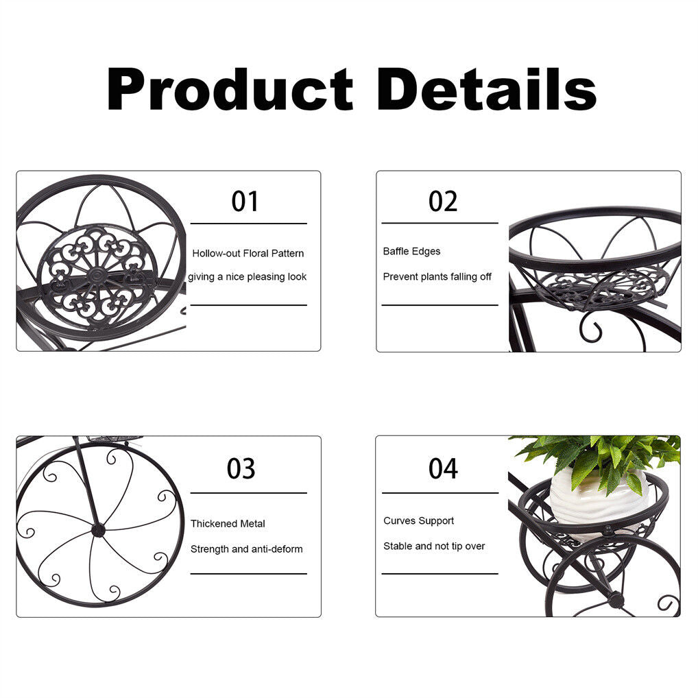 Black iron tricycle plant stand with space for artificial plants, decorative home garden accessory by Faux Flora.