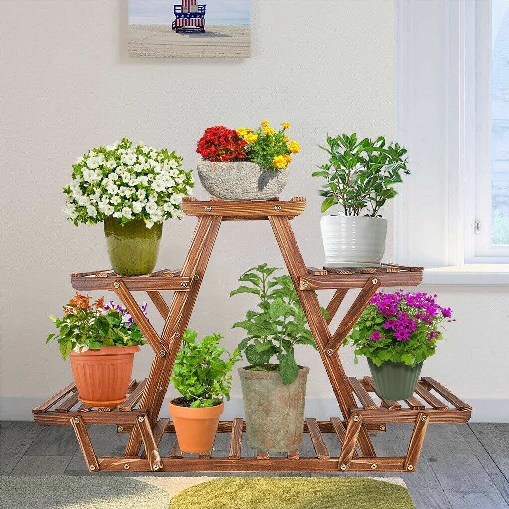 Wooden 6 Tier Plant Stand A-Frame Flower Pot Display Organiser