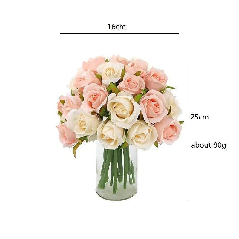 Set of twelve white silk rose artificial flowers in a faux flora bouquet, perfect for home and garden decor.