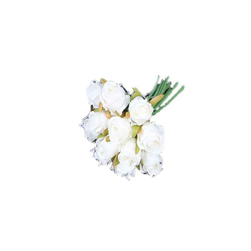Set of twelve white silk rose artificial flowers bouquets by Faux Flora for home and garden decor.