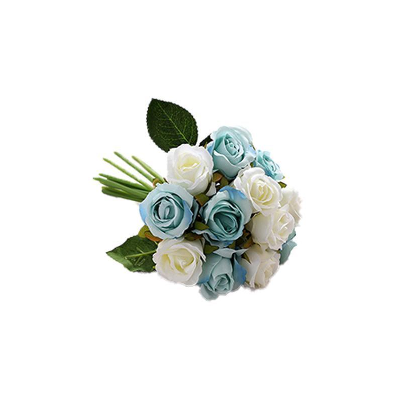 Set of twelve white silk rose artificial flowers in a bouquet, ideal for home decor from Faux Flora.