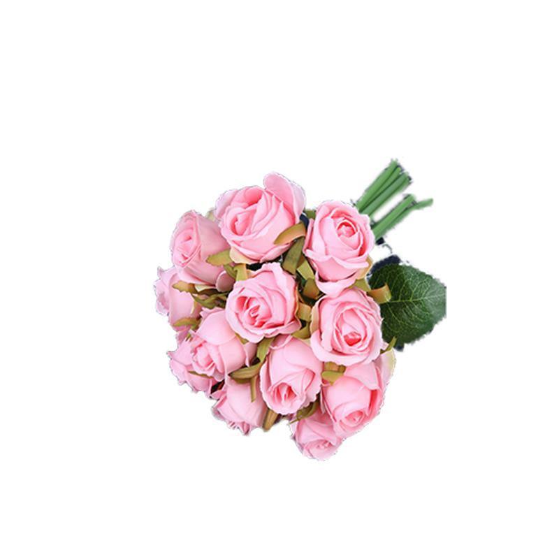 Set of twelve white silk rose artificial flowers in a bouquet by Faux Flora, perfect for home decor or floral arrangements.