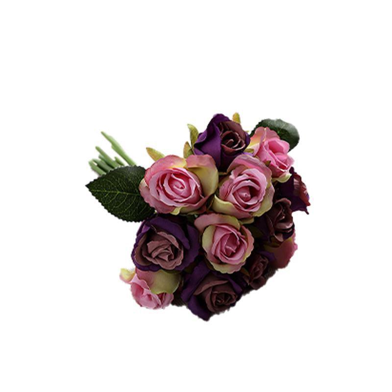 Set of twelve white silk rose artificial flowers in a bouquet, by Faux Flora, for home and garden decor.