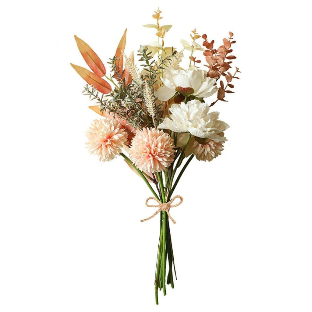 Artificial dandelion flower bouquet from Faux Flora, 44cm tall, with vibrant yellow blooms and lush green leaves.