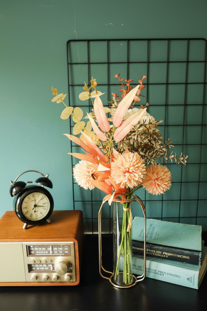 Artificial flower bouquet by Faux Flora, 44cm dandelion arrangement with vibrant yellow flowers for home decor.