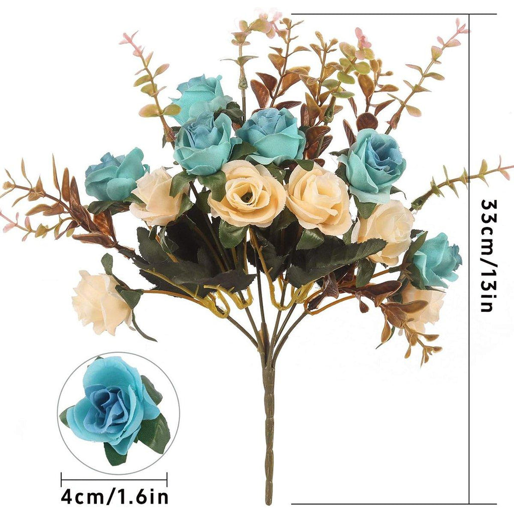 Set of four light blue artificial silk flowers from Faux Flora, perfect for home and garden decor.