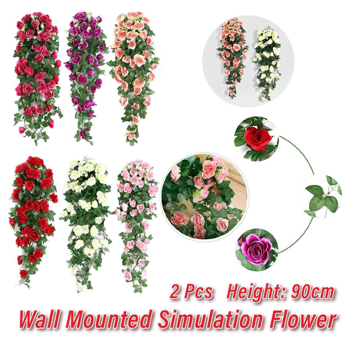 Set of two purple artificial rose flower garlands, 90cm hanging vines by Faux Flora for home and garden decor.