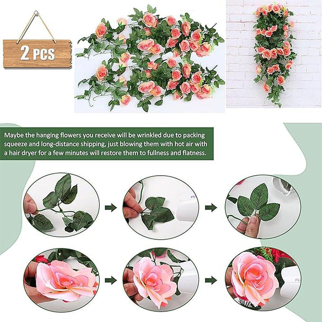 Set of two purple artificial rose flower garlands, 90cm hanging vines by Faux Flora, perfect for home and garden decor.