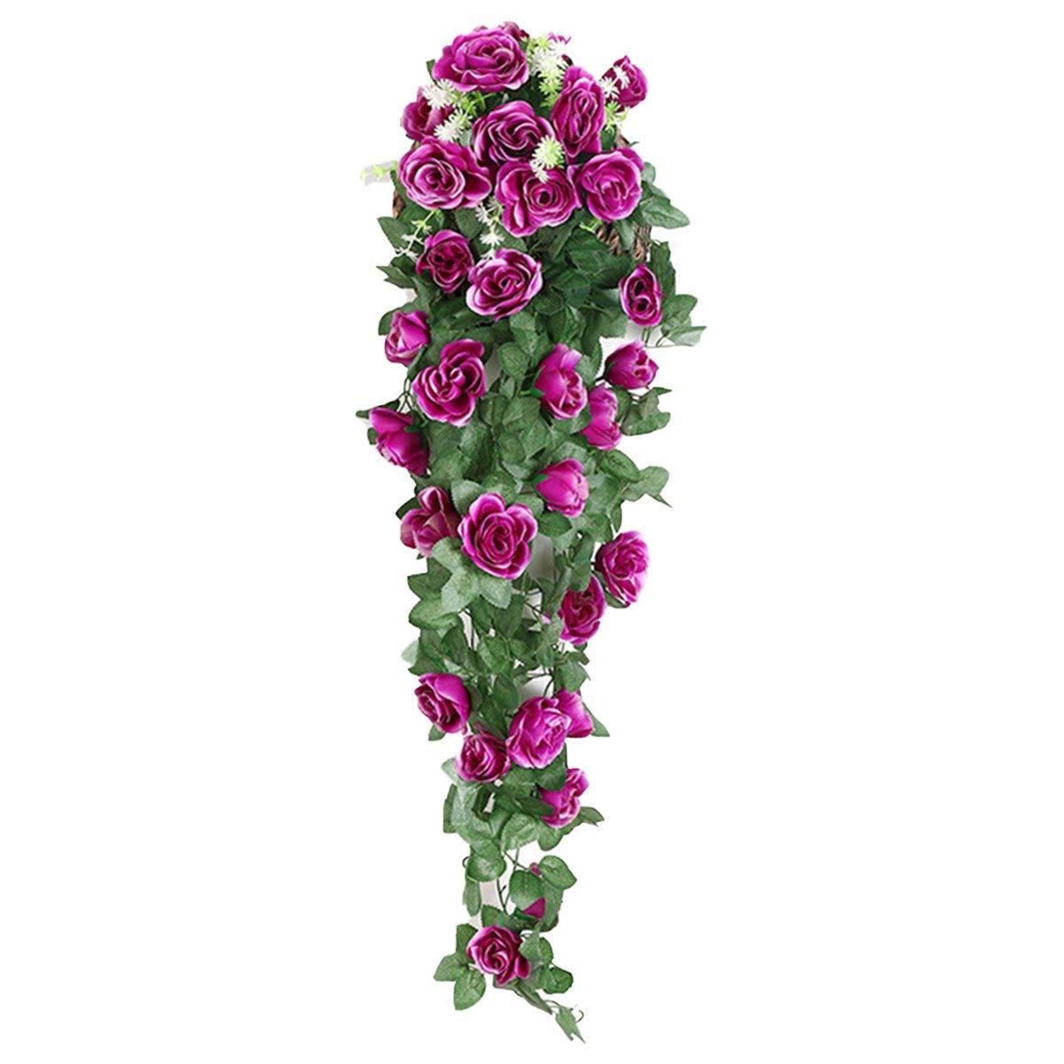Set of two purple artificial rose flower garlands hanging vines from Faux Flora, 90cm long for home and garden décor.