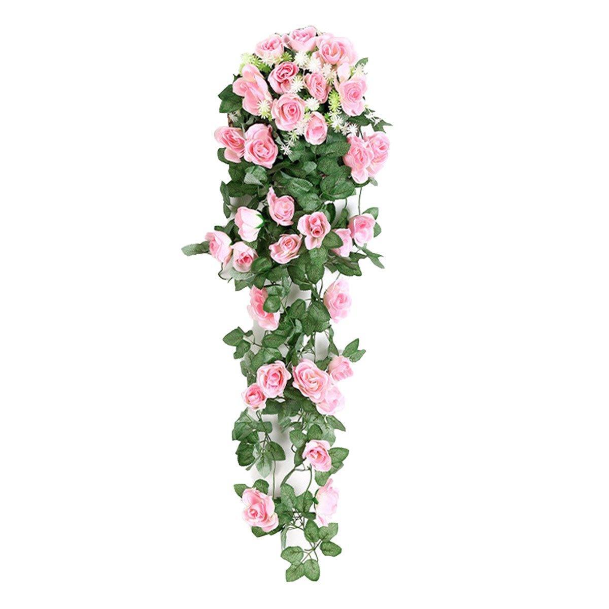 Set of two artificial rose flower garlands by Faux Flora, red hanging vine, 90cm long, ideal for home and garden decor.