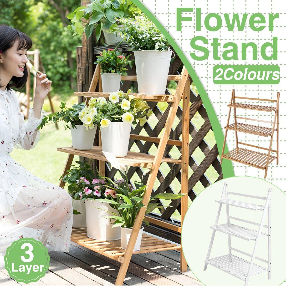 3-Tier Foldable Wooden Plant Stand