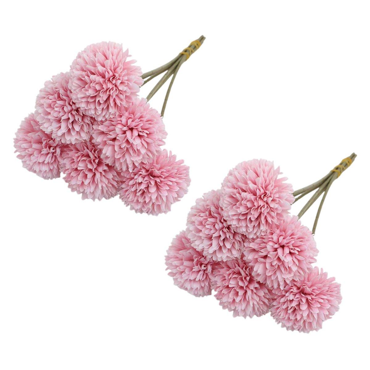 Set of twelve blue artificial dandelion flowers in a faux flora arrangement, ideal for home decor and garden accents.