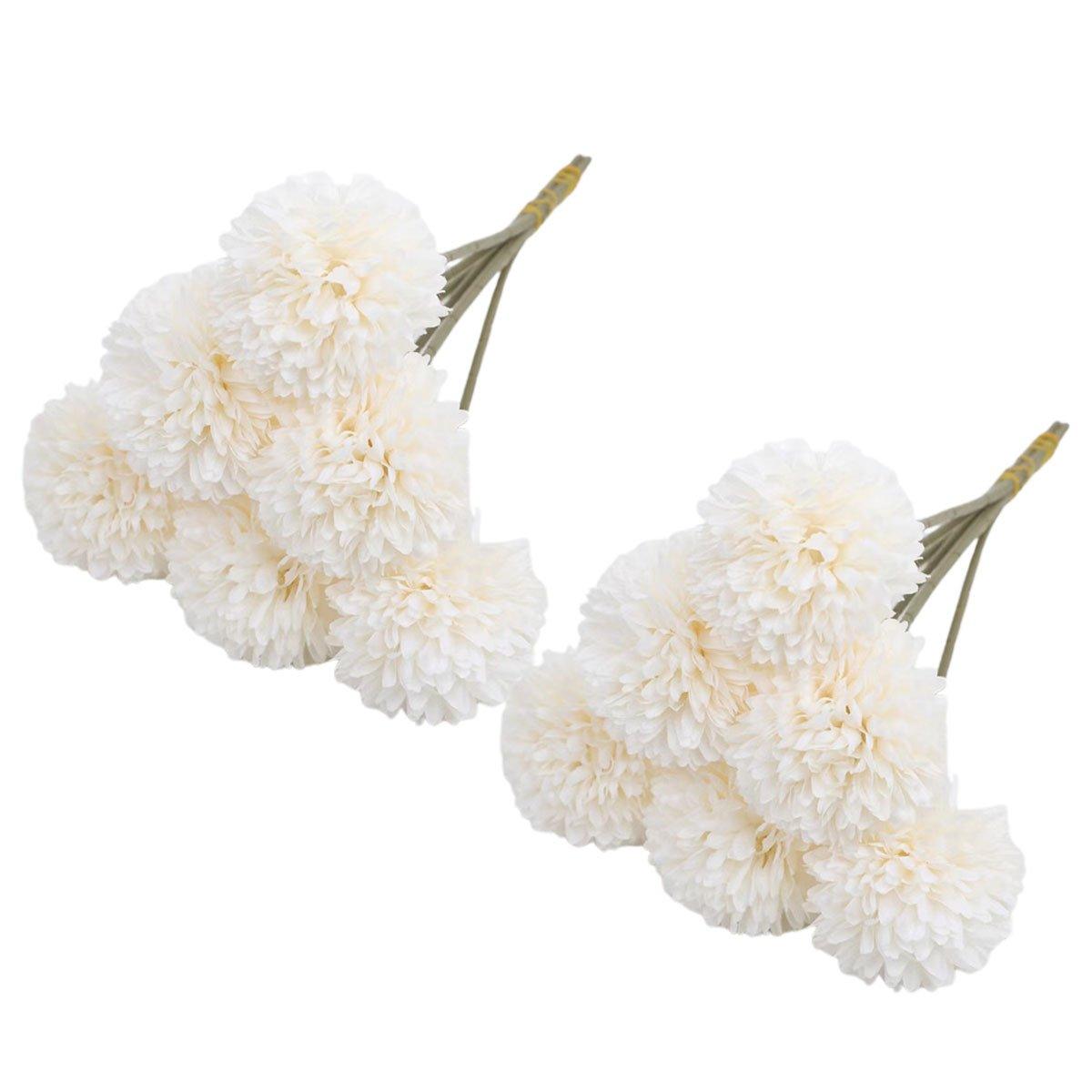 Set of twelve pink artificial dandelion flowers from Faux Flora, perfect for home decor, arranged in a vibrant floral display.