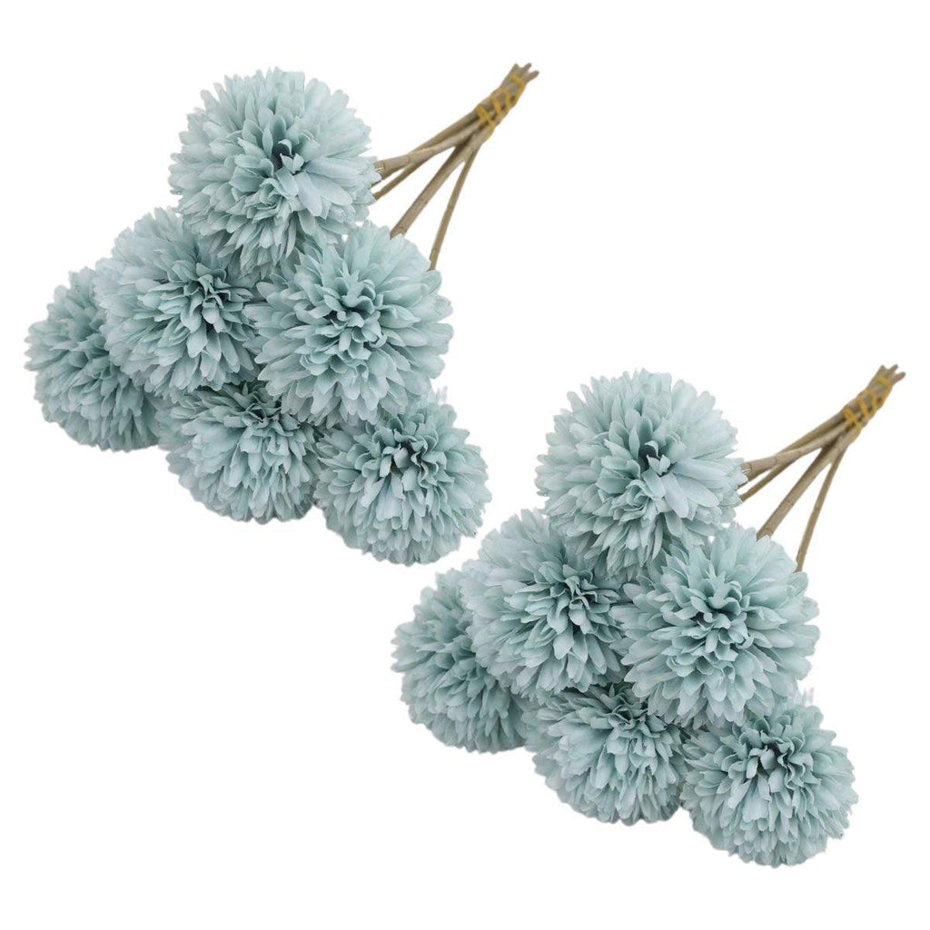 Set of twelve purple artificial dandelion flower arrangements by Faux Flora for home decor or garden decoration.