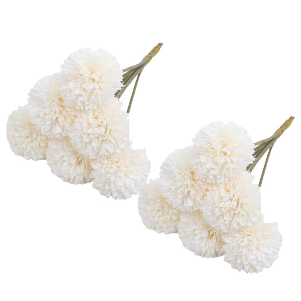 Set of twelve white artificial dandelion flower arrangements by Faux Flora, perfect for home and garden decor.