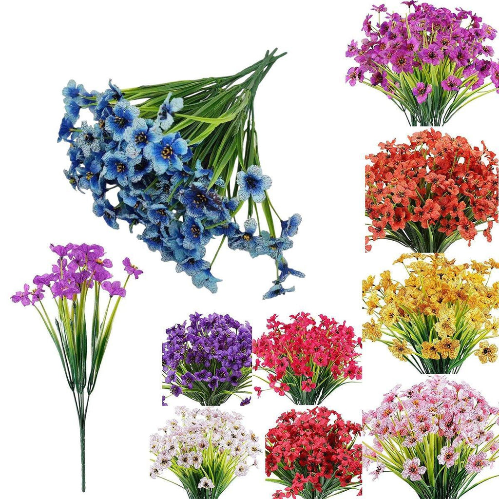 Set of twelve artificial blue spring grass flowers by Faux Flora, ideal for home decor and garden accents.