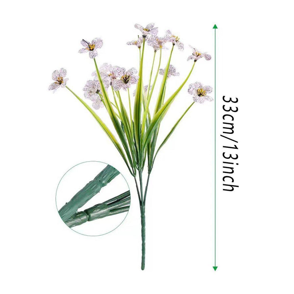 Set of twelve blue artificial spring grass flowers from Faux Flora, ideal for home and garden decor.